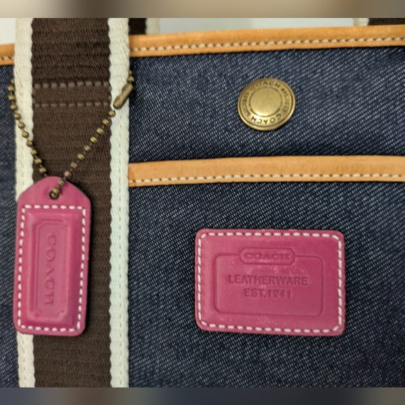 Coach Hampton Mini Blue Denim Small Tote Bag with pink detailing - Picture 3 of 9
